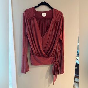Deletta Red Long Sleeve Wrap Blouse